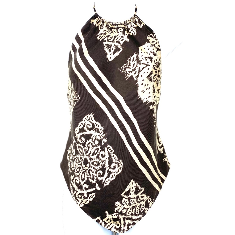 Brown & Tan Silk Halter Top
